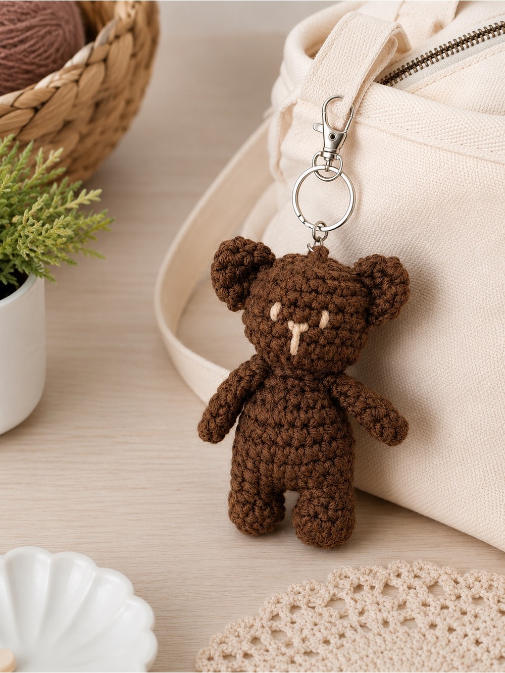 Handmade Crochet Brown Bear Keychain Amigurumi